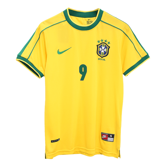 Męska Koszulka Retro Domowa Brazylia RONALDO #9 1998 - World Cup - Topowe Koszulki Pilkarskie Sklep Internetowy