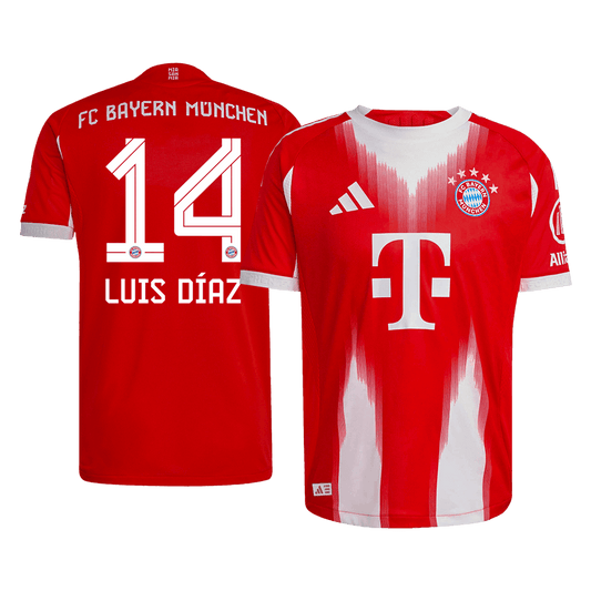 Męska Koszulka Domowa Bayern Monachium LUIS DÍAZ #14 Wersja Piłkarska 2025/26 - Slim Fit - Topowe Koszulki Pilkarskie Sklep Internetowy