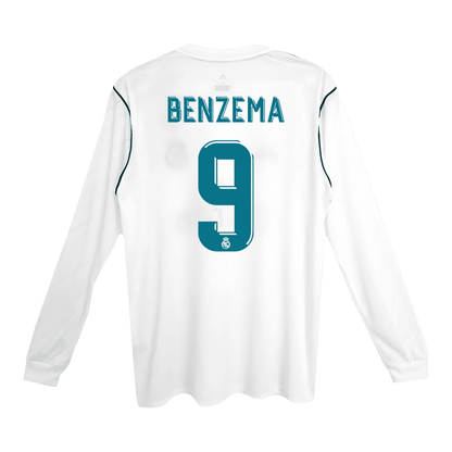 Męska Koszulka Retro Domowa Real Madryt BENZEMA #9 Długi Rękaw 2017/18 - Topowe Koszulki Pilkarskie Sklep Internetowy
