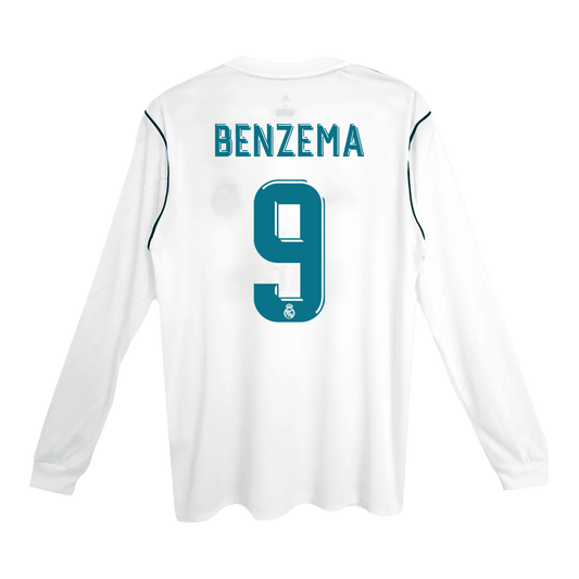 Męska Koszulka Retro Domowa Real Madryt BENZEMA #9 Długi Rękaw 2017/18 - Topowe Koszulki Pilkarskie Sklep Internetowy
