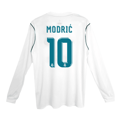 Męska Koszulka Retro Domowa Real Madryt MODRIĆ #10 Długi Rękaw 2017/18 - Topowe Koszulki Pilkarskie Sklep Internetowy