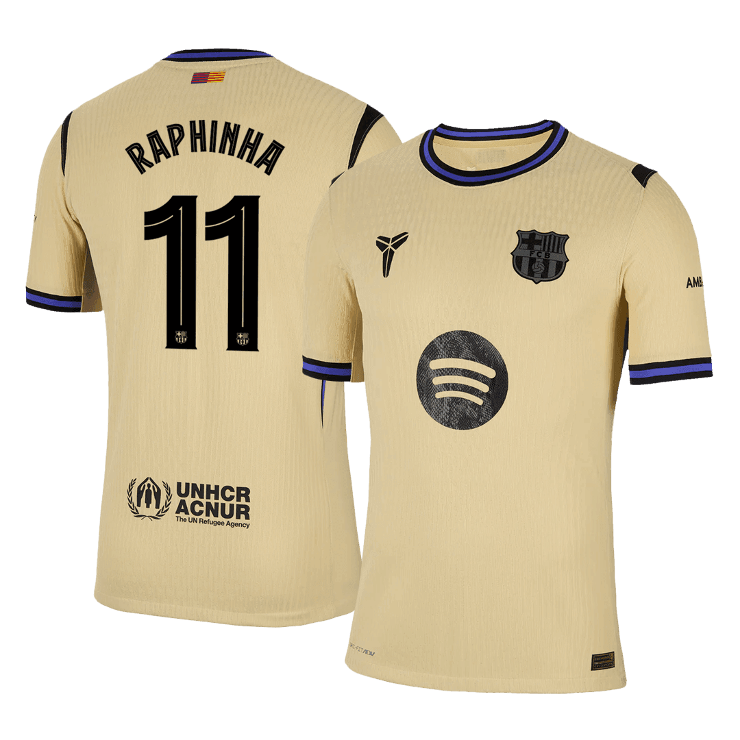 Męska Koszulka Wyjazdowa FC Barcelona RAPHINHA #11 Wersja Piłkarska 2025/26 - UCL - Slim Fit - Topowe Koszulki Pilkarskie Sklep Internetowy
