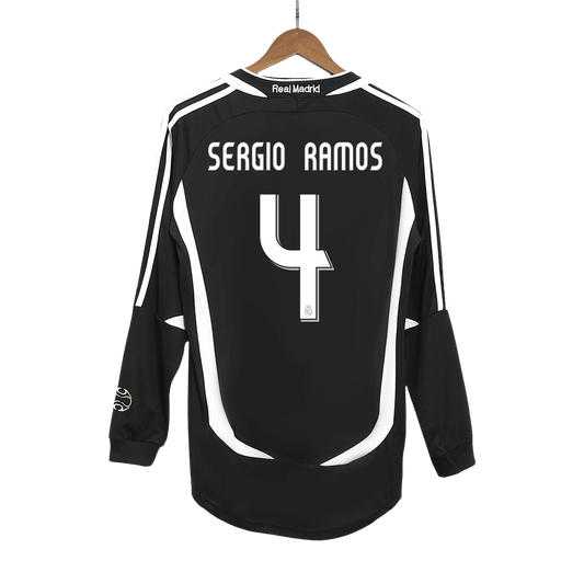 Męska Koszulka Retro Wyjazdowa Real Madrid SERGIO RAMOS #4 2006/07 z Długim Rękawem - Topowe Koszulki Pilkarskie Sklep Internetowy