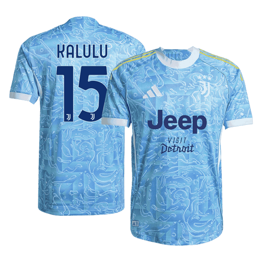 Męska Koszulka Wyjazdowa Juventus KALULU #15 Wersja Piłkarska 2025/26 - Slim Fit - Topowe Koszulki Pilkarskie Sklep Internetowy