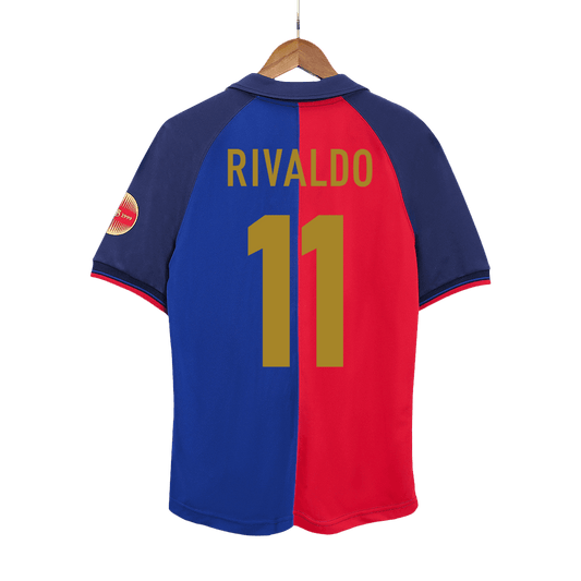 Koszulka Retro Domowa Barcelona RIVALDO #11 1999/00 - 100th Anniversary - Topowe Koszulki Pilkarskie Sklep Internetowy