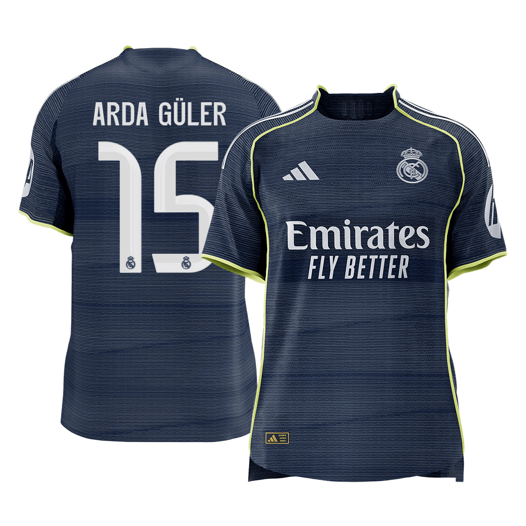 Męska Koszulka Wyjazdowa Real Madrid ARDA GÜLER #15 Wersja Piłkarska 2025/26 - Slim Fit [PREMIUM]