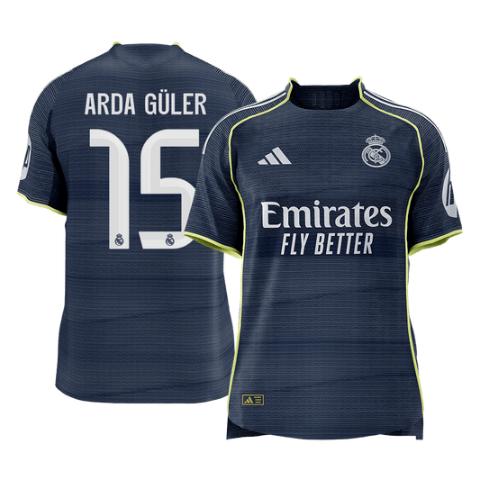 Męska Koszulka Wyjazdowa Real Madrid ARDA GÜLER #15 Wersja Piłkarska 2025/26 - Slim Fit [PREMIUM]