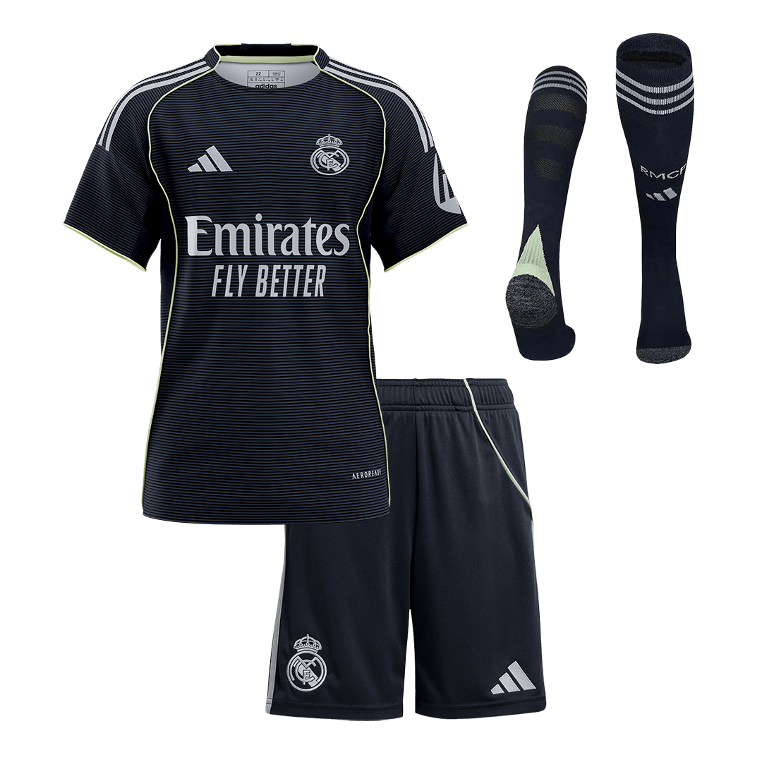 Dziecięcy Zestaw Wyjazdowa Real Madrid (Koszulka + Spodenki + Skarpety) 2025/26 [PREMIUM]