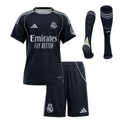Dziecięcy Zestaw Wyjazdowa Real Madrid (Koszulka + Spodenki + Skarpety) 2025/26 [PREMIUM]