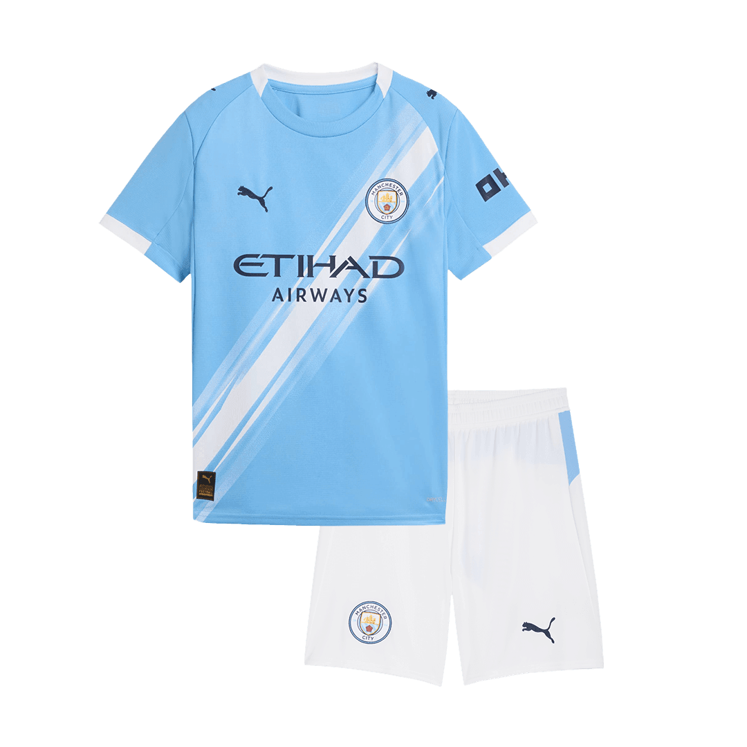 Dziecięcy Zestaw Domowy Manchester City (Koszulka + Spodenki) 2025/26 - Topowe Koszulki Pilkarskie Sklep Internetowy