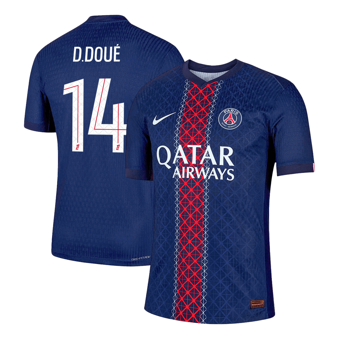 Męska Koszulka Domowa PSG D.DOUÉ #14 Wersja Piłkarska 2025/26 - Slim Fit - Topowe Koszulki Pilkarskie Sklep Internetowy