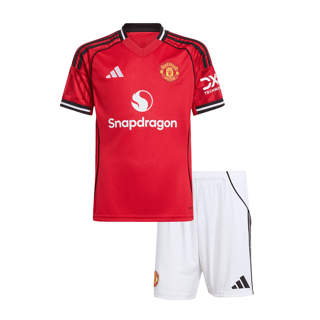 Dziecięcy Zestaw Domowy Manchester United (Koszulka+Spodenki) 2025/26 - Topowe Koszulki Pilkarskie Sklep Internetowy