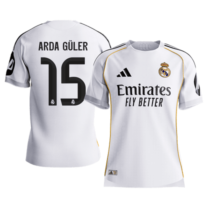 Męska Koszulka Domowa Real Madrid ARDA GÜLER #15 Wersja Piłkarska 2025/26 - Slim Fit [PREMIUM]