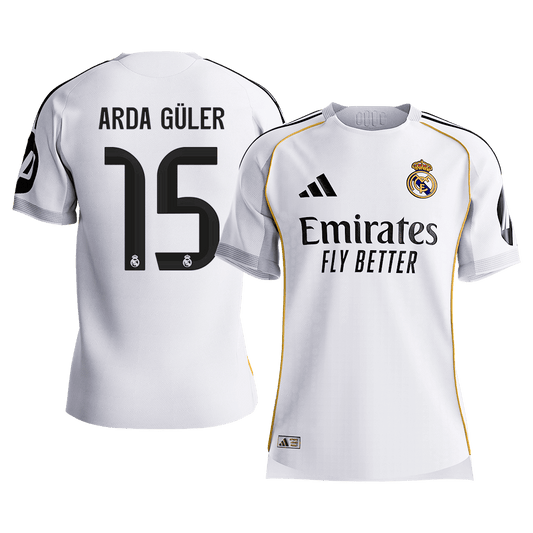 Męska Koszulka Domowa Real Madrid ARDA GÜLER #15 Wersja Piłkarska 2025/26 - Slim Fit [PREMIUM]