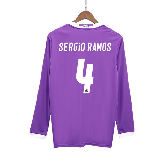 Męska Koszulka Retro Wyjazdowa Real Madrid SERGIO RAMOS #4 2016/17 z Długim Rękawem - Topowe Koszulki Pilkarskie Sklep Internetowy