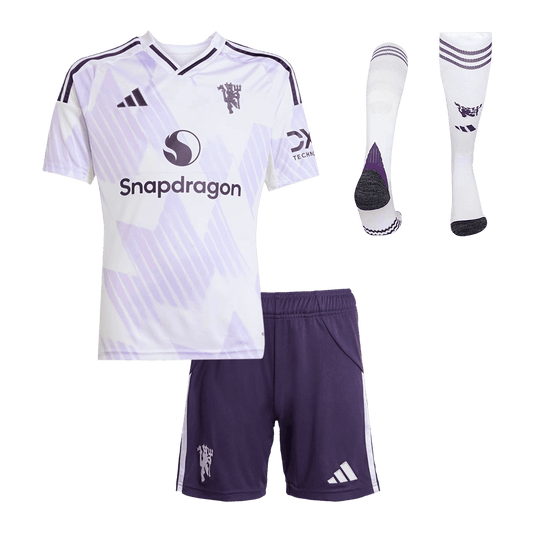 Dziecięcy Zestaw Wyjazdowa Manchester United (Koszulka + Spodenki + Skarpety) 2025/26 - Topowe Koszulki Pilkarskie Sklep Internetowy