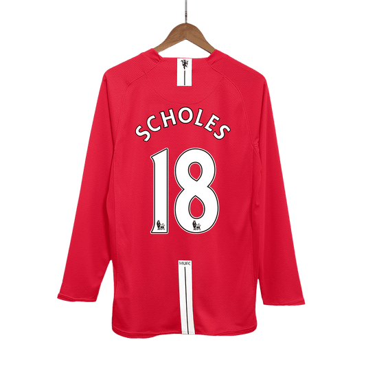 Retro SCHOLES #18 2007/08 Męska Koszulka Domowa MU z Długim Rękawem - Topowe Koszulki Pilkarskie Sklep Internetowy