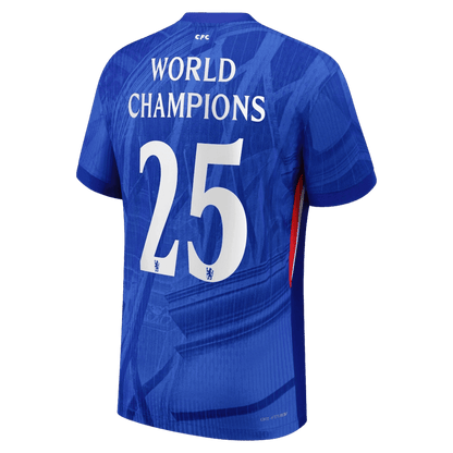 Męska Koszulka Domowa Chelsea WORLD CHAMPIONS #25 Wersja Piłkarska 2025/26 - with chest badge - Slim Fit - Topowe Koszulki Pilkarskie Sklep Internetowy