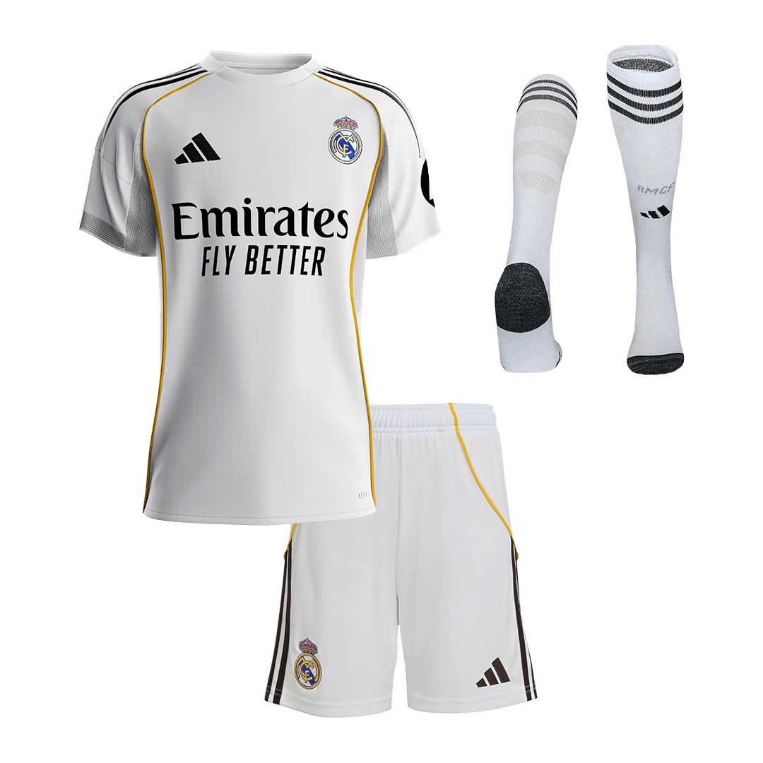 Dziecięcy Zestaw Domowa Real Madrid (Koszulka + Spodenki + Skarpety) 2025/26 [PREMIUM]