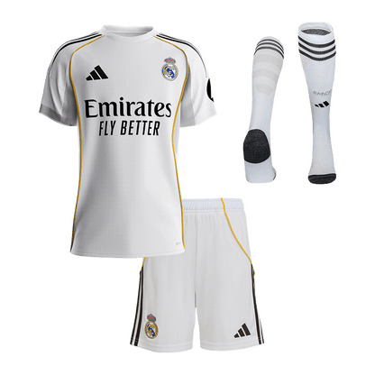 Dziecięcy Zestaw Domowa Real Madrid (Koszulka + Spodenki + Skarpety) 2025/26 [PREMIUM]