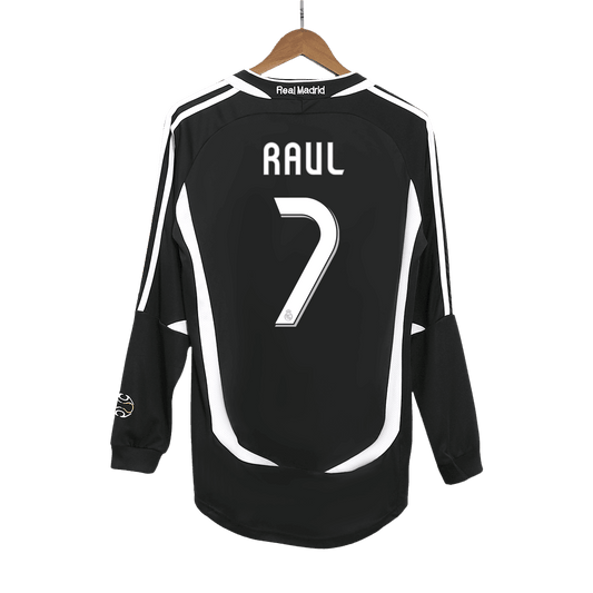 Męska Koszulka Retro Wyjazdowa Real Madrid RAUL #7 2006/07 z Długim Rękawem - Topowe Koszulki Pilkarskie Sklep Internetowy