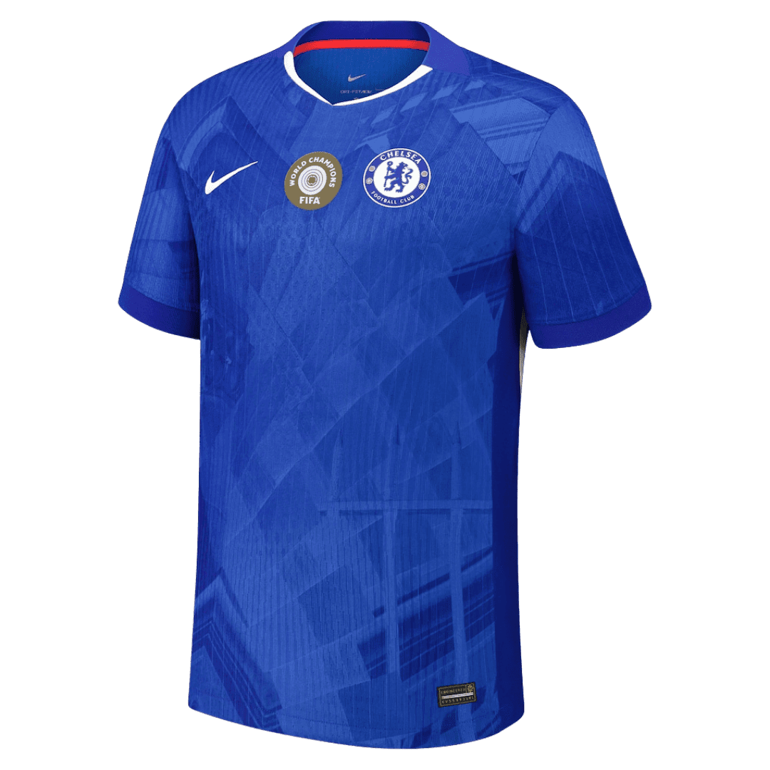 Męska Koszulka Domowa Chelsea WORLD CHAMPIONS #25 Wersja Piłkarska 2025/26 - with chest badge - Slim Fit - Topowe Koszulki Pilkarskie Sklep Internetowy