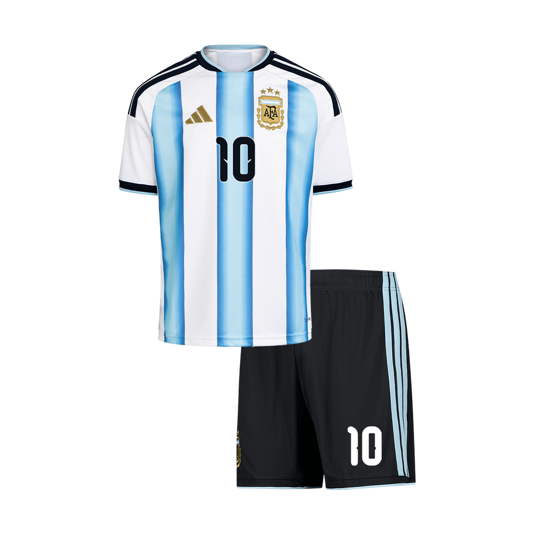 Dziecięcy zestaw Argentyny domowa MESSI #10 (Koszulka+Spodenki) - Mundial 2026 [PREMIUM]