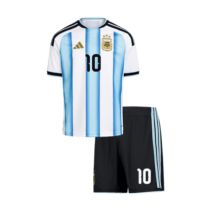 Dziecięcy zestaw Argentyny domowa MESSI #10 (Koszulka+Spodenki) - Mundial 2026 [PREMIUM]