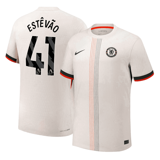 Męska Koszulka Wyjazdowa Chelsea ESTÊVÃO #41 Wersja Piłkarska 2025/26 - Slim Fit - Topowe Koszulki Pilkarskie Sklep Internetowy
