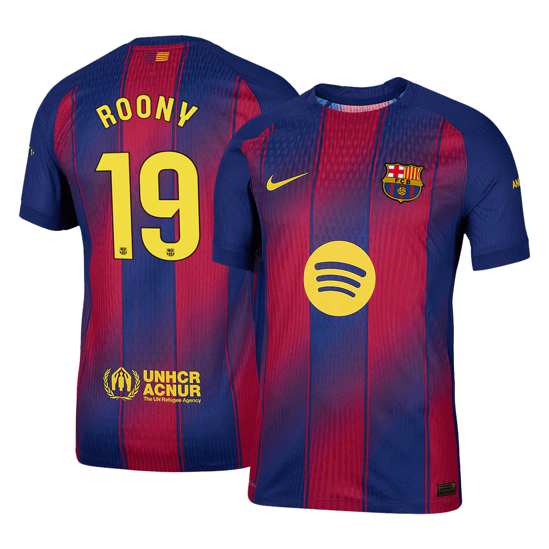 Męska Koszulka Domowa Barcelona ROONY #19 Wersja Piłkarska 2025/26 - Slim Fit