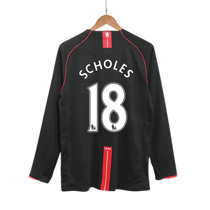 Retro SCHOLES #18 2007/08 Męska Koszulka Wyjazdowa MU z Długim Rękawem - Topowe Koszulki Pilkarskie Sklep Internetowy