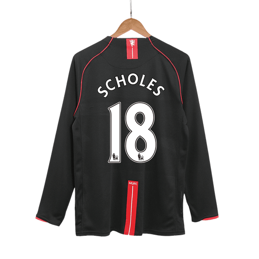 Retro SCHOLES #18 2007/08 Męska Koszulka Wyjazdowa MU z Długim Rękawem - Topowe Koszulki Pilkarskie Sklep Internetowy