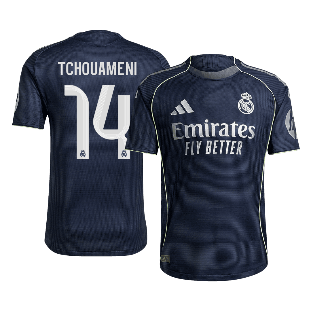 Męska Koszulka Wyjazdowa Real Madrid TCHOUAMENI #14 Wersja Piłkarska 2025/26 - Slim Fit - Topowe Koszulki Pilkarskie Sklep Internetowy