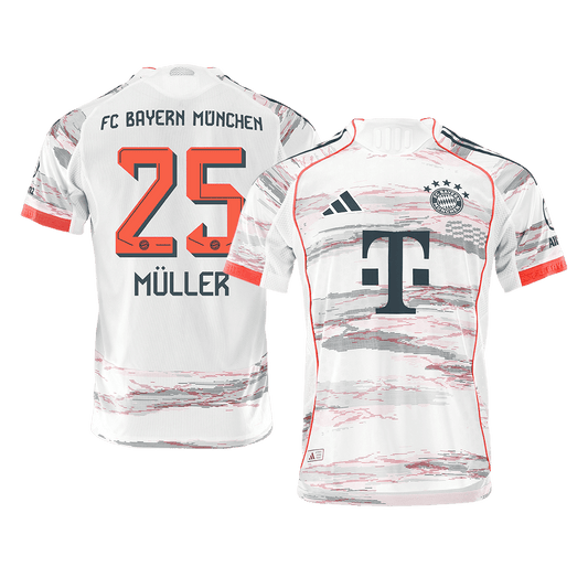 Męska Koszulka Wyjazdowa Bayern Monachium MÜLLER #25 Wersja Piłkarska 2025/26 - Slim Fit - Topowe Koszulki Pilkarskie Sklep Internetowy