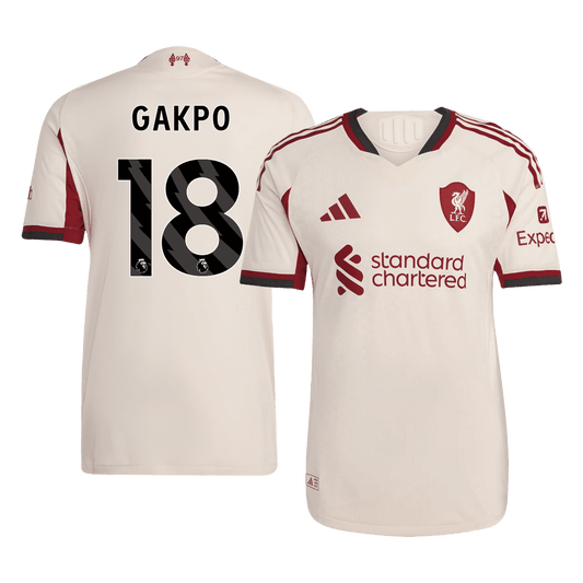 Męska Koszulka Wyjazdowa Liverpool GAKPO #18 Wersja Piłkarska 2025/26 - Slim Fit